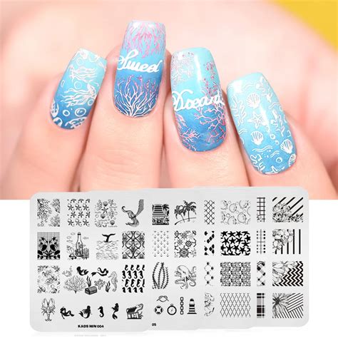Kads 4pcsset Dreamy Oecan Mermaid And Flower Nail Stamping Plates Set