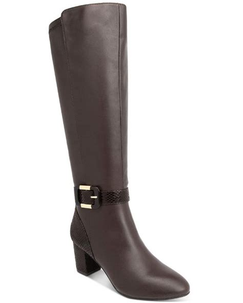 Karen Scott Isabell Faux Leather Embossed Knee High Boots In Brown Lyst