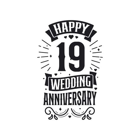 19 Years Anniversary Celebration Typography Design Happy 19th Wedding