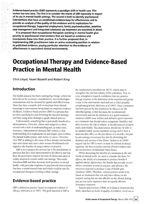 Pdf Occupational Therapy And Evidence Based Practice In Mental Health