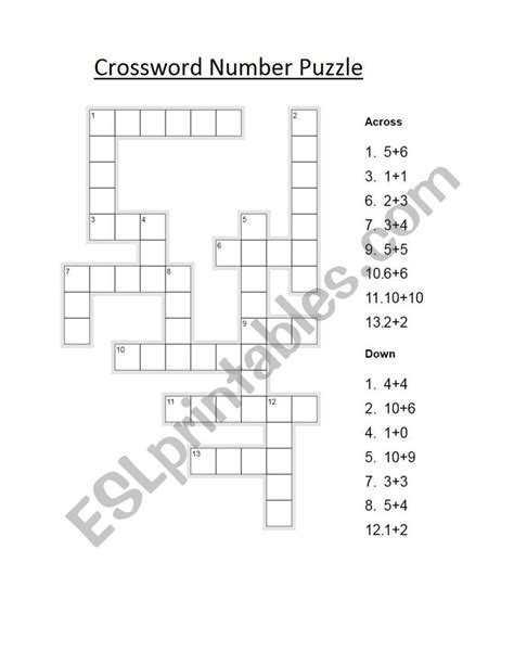 Crossword Number Puzzle Esl Worksheet By Anmoltauruss
