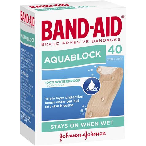 Band Aid Waterproof Aquablock Sterile Strips 40 Pack Woolworths