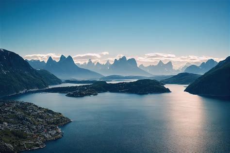 Premium Photo A Panoramic View Of The Mountains And The Fjords In Norway