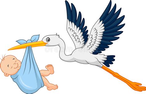 Cartoon Stork Carrying Baby Stock Vector Illustration Of Delivering