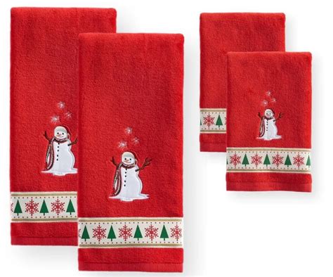 Lfh Red Christmas Bathroom Hand Towels Holiday Cheer Happy Holidays