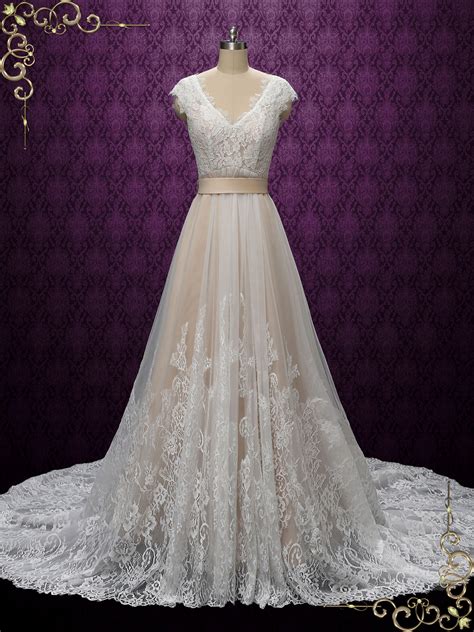 Vintage Champagne Lace Wedding Dress Arden Ieie Bridal