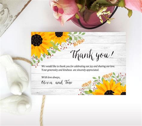 Sunflower Thank You Notes Woodsy Thank You Cards For Wedding Bridal