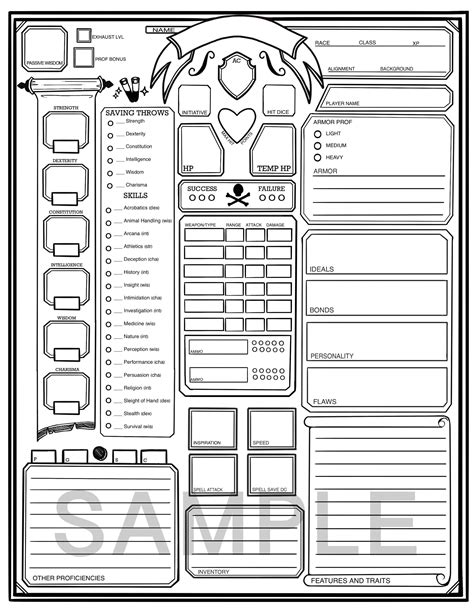 Simple Dungeons And Dragons Character Sheet Dnd Character Etsy Canada