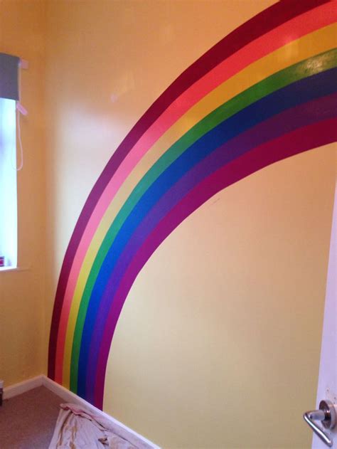 See our large selection of rainbow wallpaper murals. Rainbow painted on wall for nursery. Used paint tester ...