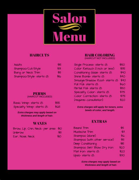 Today, they have over 800 salons located. Salon Menu