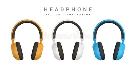3d Realistic Colour Headphone In Plastic Cartoon Style Vector
