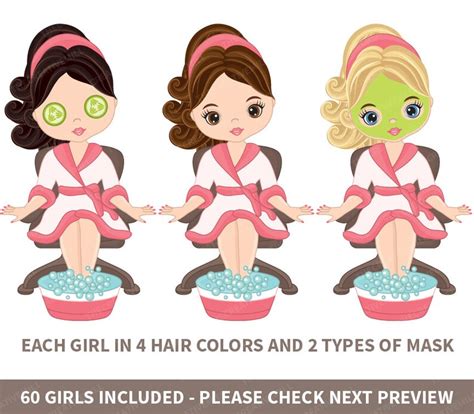 60 Spa Girls Clipart Vector Spa Girl Spa Party Clipart Spa Etsy