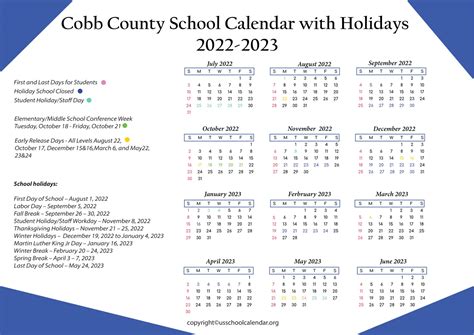 Cobb County School Calendar With Holidays 2022 2023