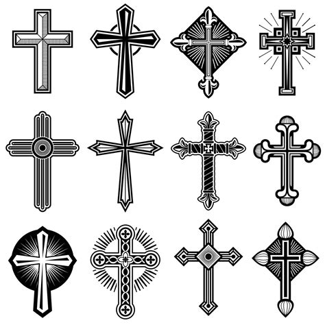 Catholic Christian Cross With Ornament Vector Icons Set By Microvector