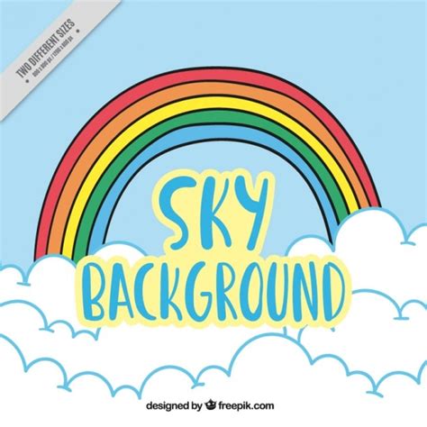 Free Vector Sky Background With Rainbow And Clouds