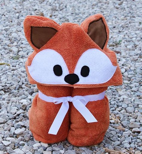 Baby fox is embroidered on coordinating fabric, fused with heat n bond, then securely sewn on to hood of this soft. Fox Adult Hooded Bath Towel / Adult Hooded Towel / Animal ...