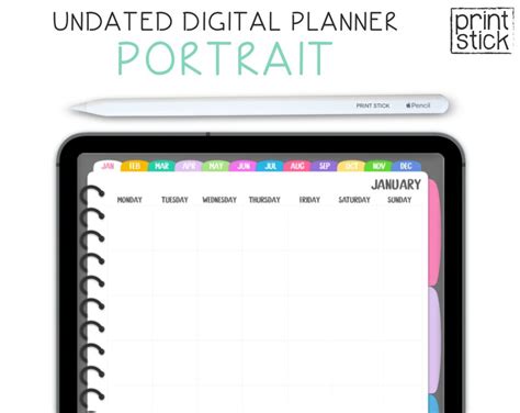 Portrait Digital Planner Undated Planner For Ipad Goodnotes Etsy