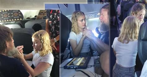 Young Girl On A Plane Grabs The Hand Of A Blind Deaf Man