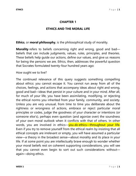 Ethics Lecture Notes 1 Chapter 1 Ethics And The Moral Life Ethics