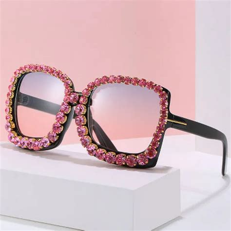 hbk luxury italian brand oversized diamond square rhinestone sunglasses for women retro big