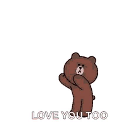 I Love You Too Brown Bear Line Hearts Pouring 