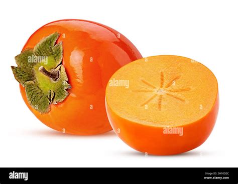 Persimmon Fruit And One Cut In Half Isolated On White Background