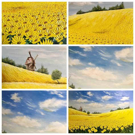 Ukrainian Landscape Sunflowers Field Canvas Big Oil Painting Etsy