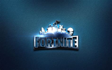 Download Wallpapers Fortnite Metal Logo Games Blue Jeans Background Fortnite Logo