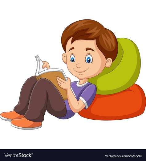Cartoon Boy Reading A Book Royalty Free Vector Image