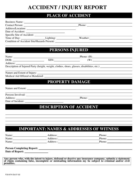 Accident Injury Report Form Template