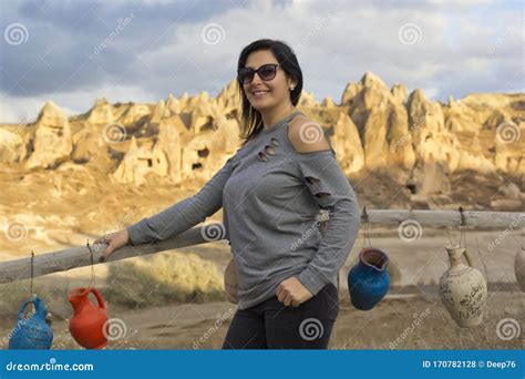 Portrait Of Beautiful Young Woman In Cappadocia Turkey Stock Photo