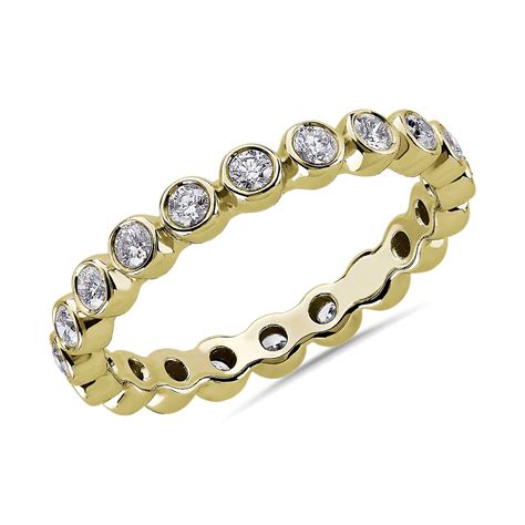 Bezel Set Diamond Eternity Ring In 14k Yellow Gold 12 Ct Tw Blue