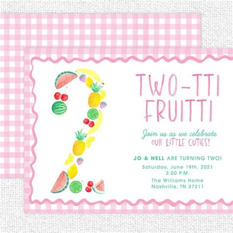 Two Tti Fruitti 2nd Birthday Invitation Fruit Birthday Etsy
