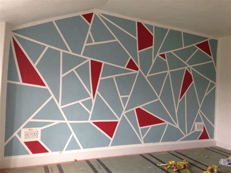 Diy Geometric Feature Wall Frog Tape And Dulux Roasted Red And Blue