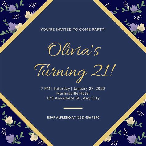 Free Custom Printable 21st Birthday Invitation Templates Canva