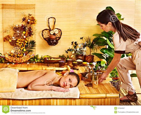 Woman Getting Massage In Bamboo Spa Stock Image Image Of Natural