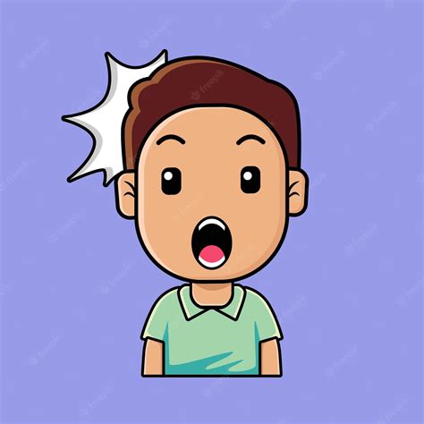 Chico Lindo Emoji Sorprendido Asombrado Wow Cara Expresión Caricatura Vector Premium