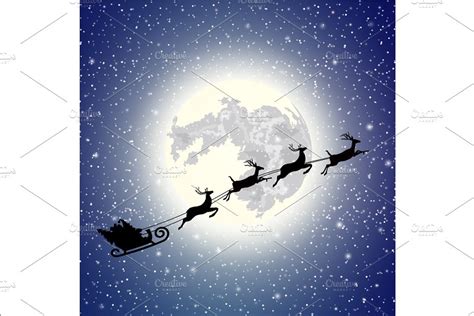 Silhouette Santa Claus Flying Pre Designed Illustrator Graphics