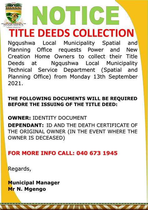 Title Deeds Collection Ngqushwa Local Municipality