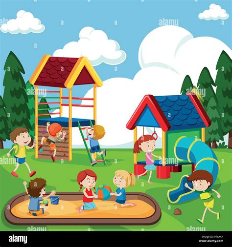 Niños Jugando En El Parque Infantil Ilustración Imagen Vector De Stock Alamy