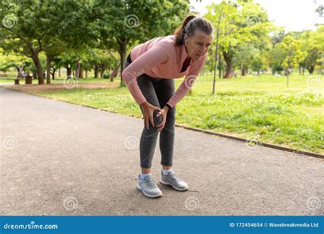 Exhausted Jogger Woman In The Park Stock Photo Image Of People