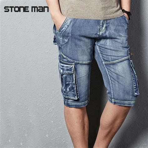 2015 Brand Stone Man Shorts Mens Cargo Shorts Denim Shorts Male Fashion Washed Denim Short