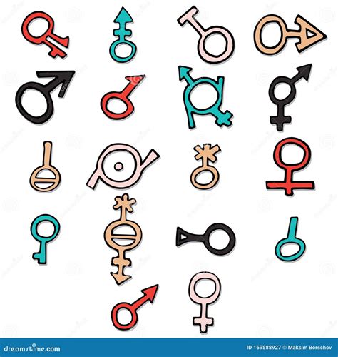 Different Multicolored Gender Symbols Doodle Icon Illustration Stock
