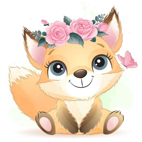 Cute Little Fox Clipart With Watercolor Illustration Etsy In 2021