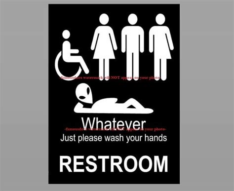 Funny Restroom Sign Photo Whatever Just Wash Hands Men Women Bathroom
