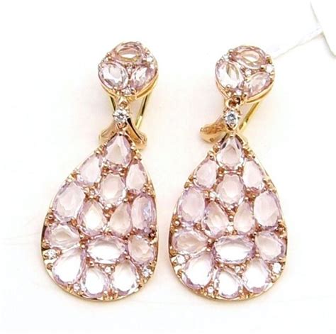 K Rose Gold Genuine Diamond Pink Quartz Drop Earrings Ebay