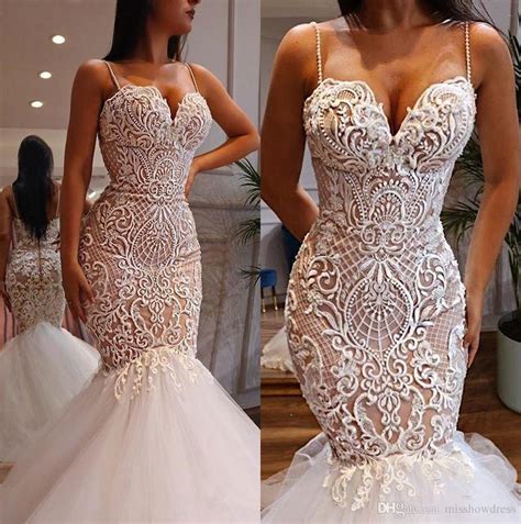 2020 Lace Mermaid Wedding Dresses Spaghetti Strap Sweetheart Neckline Illusion Bridal Gowns