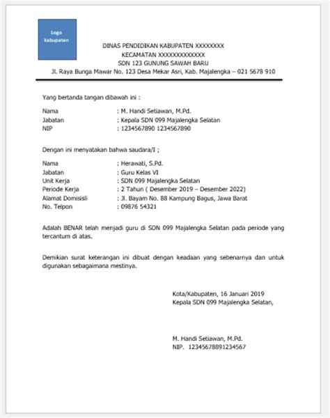 Yang bertanda tangan di bawah ini: Surat Keterangan Pengalaman Mengajar Dari Kepala Sekolah - Contoh Seputar Surat