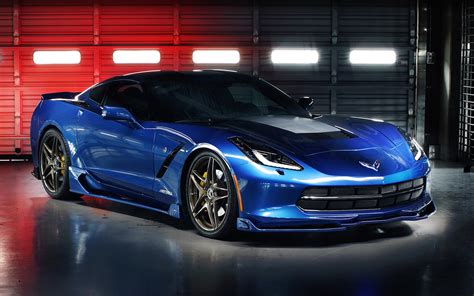 2014 Blue Chevrolet Corvette In The Garage Hd Desktop Wallpaper
