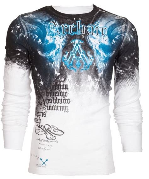 Archaic Affliction Mens Thermal Shirt Nightwatcher Skulls Wht Blue